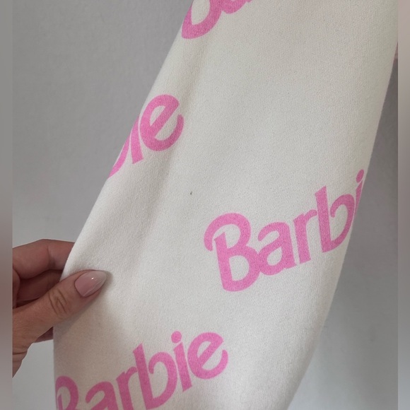 Barbie x Forever 21 Logo Ivory and Pink Cropped Sweatshirt- Size L - Picture 5 of 7